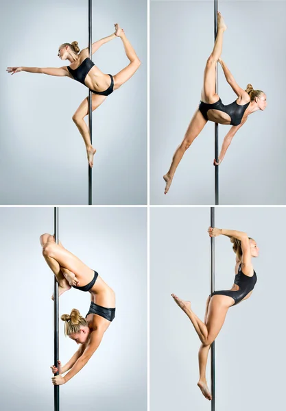 Giovane sexy pole dance donna. Collage — Foto Stock