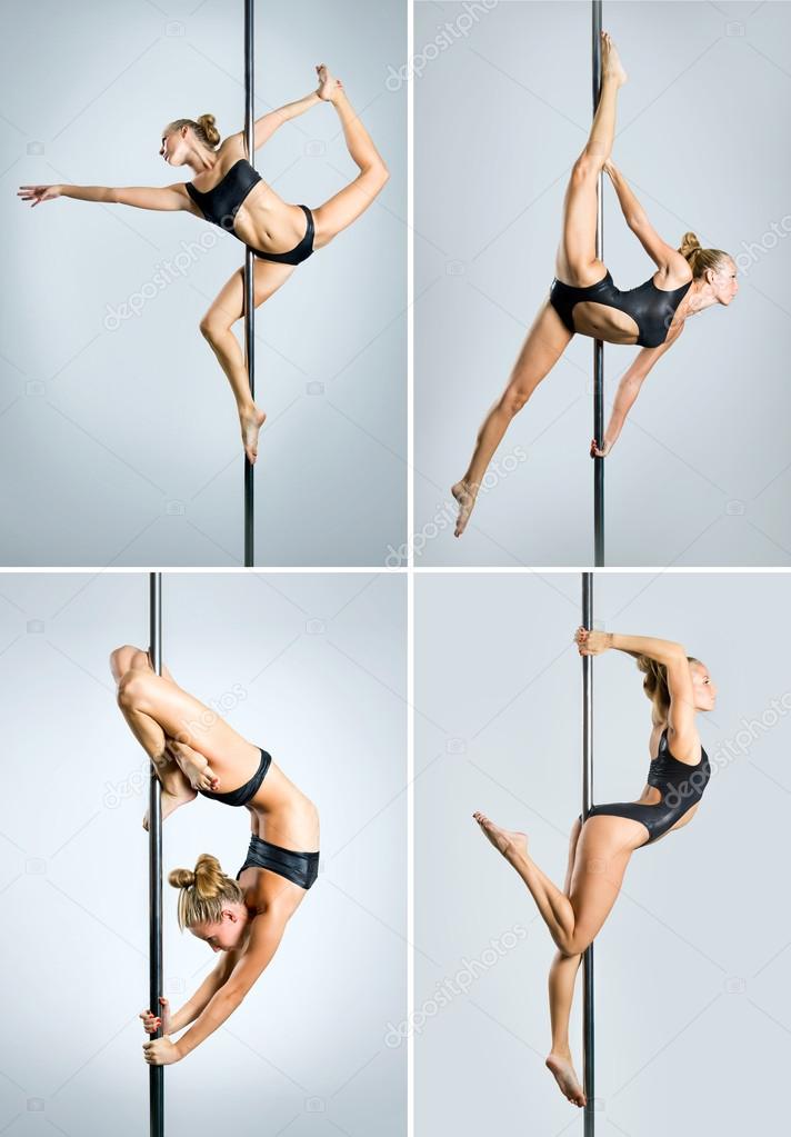 Young sexy pole dance woman. Collage