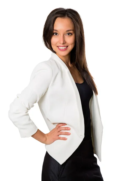 Sukces kobieta biznesu patrząc pewnie i uśmiechnięty — Zdjęcie stockowe