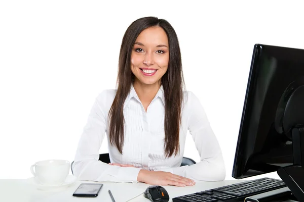 Portrait of a young business woman using computer at office Stock Photo