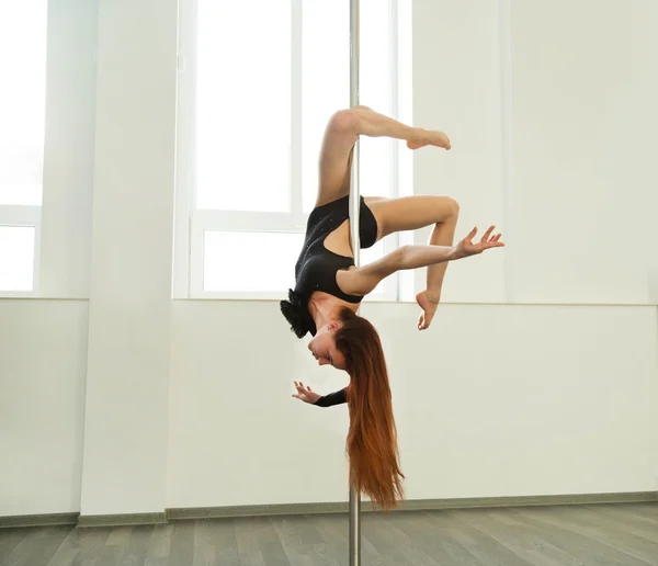 Young sexy pole dance woman. Bright white colors. — Stock Photo, Image