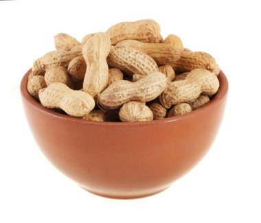 Beyaz bir arka plan üzerinde kahverengi maskeli fıstık