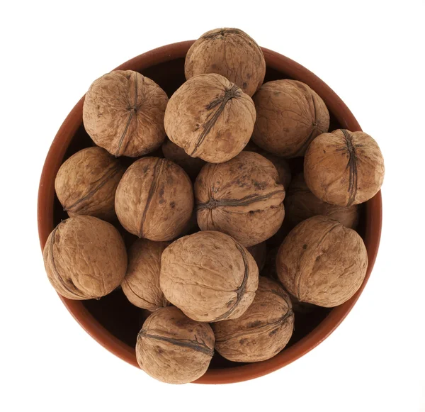 Walnuts in a brown mask, isolated on white background — Stock Photo, Image