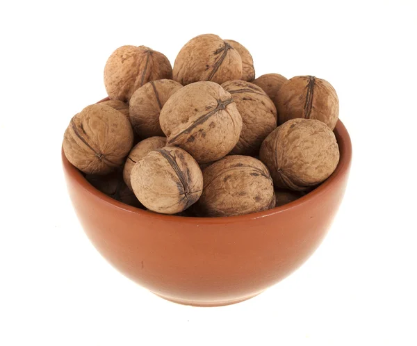 Walnuts in a brown mask, isolated on white background — Stock Photo, Image