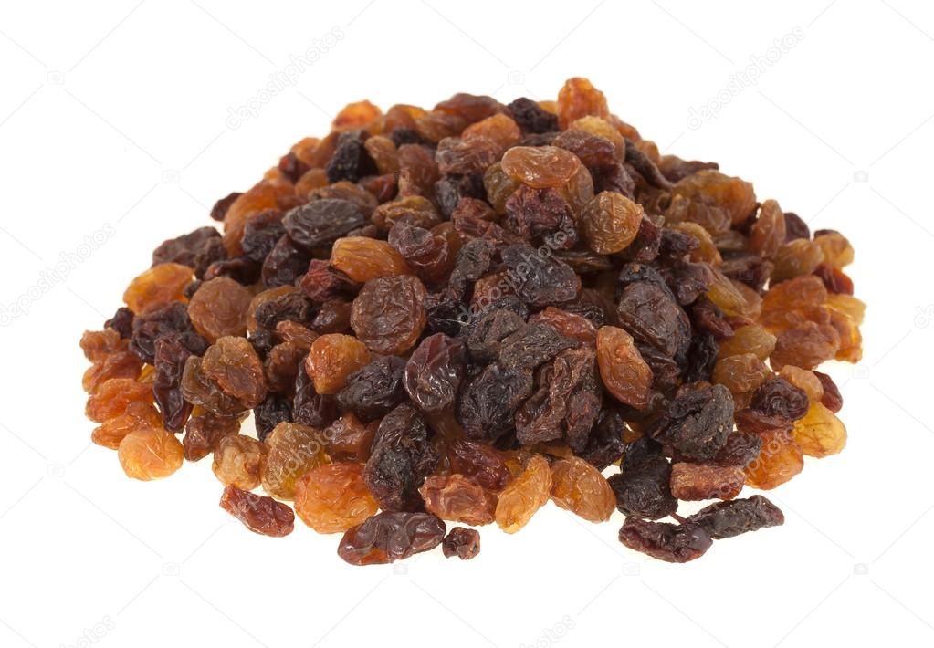 handful of raisins, isolated on white background