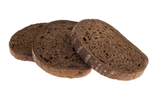 Three slices of rye bread on a white background — Stock Photo, Image