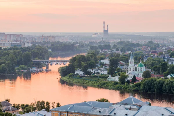 Ryssland Tver Utsikt Över Staden Från Ovan Vid Solnedgången — Stockfoto