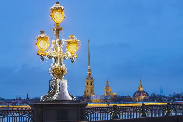Russland Neujahrsstadt Petersburg Blick Auf Die Laterne Der Dreifaltigkeitsbrücke Und — Stockfoto