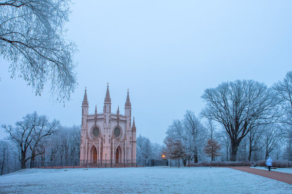 Russia. Peterhof. Gothic chapel in park Alexandria