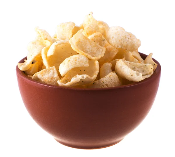 Potato chips in a bowl isolated on white — Stock Photo, Image