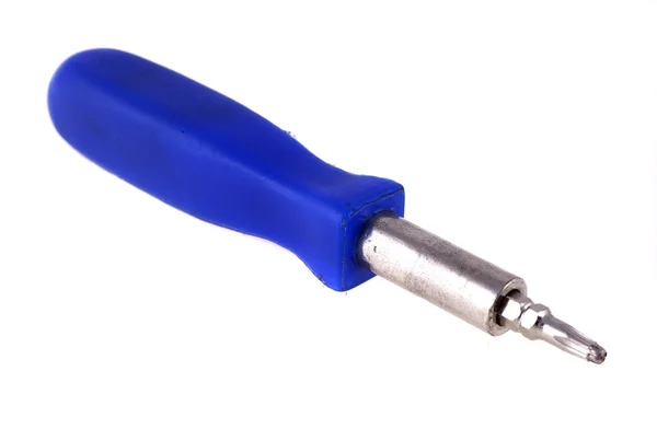 Skruvmejsel med en blå penna på en vit bakgrund — Stockfoto