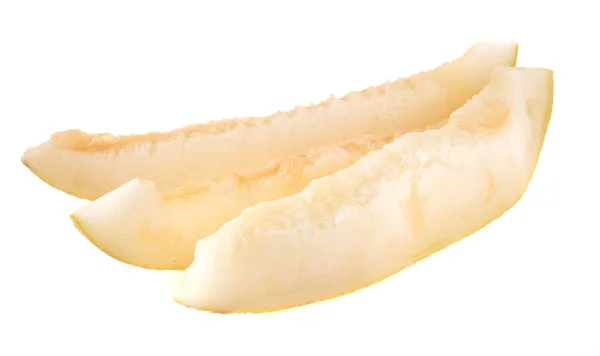 Tres rebanadas de melón maduro sobre un fondo blanco — Foto de Stock