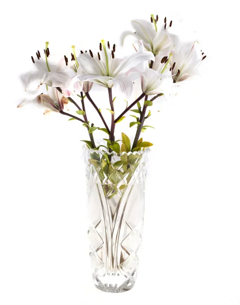 Lírios brancos em um vaso — Fotografia de Stock