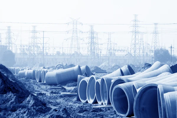 Underground drainage pipeline construction — Stock Photo, Image