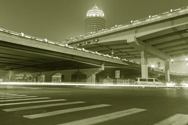 Night scene of the prosperous city, under the viaduct in beijing — Stock Photo, Image