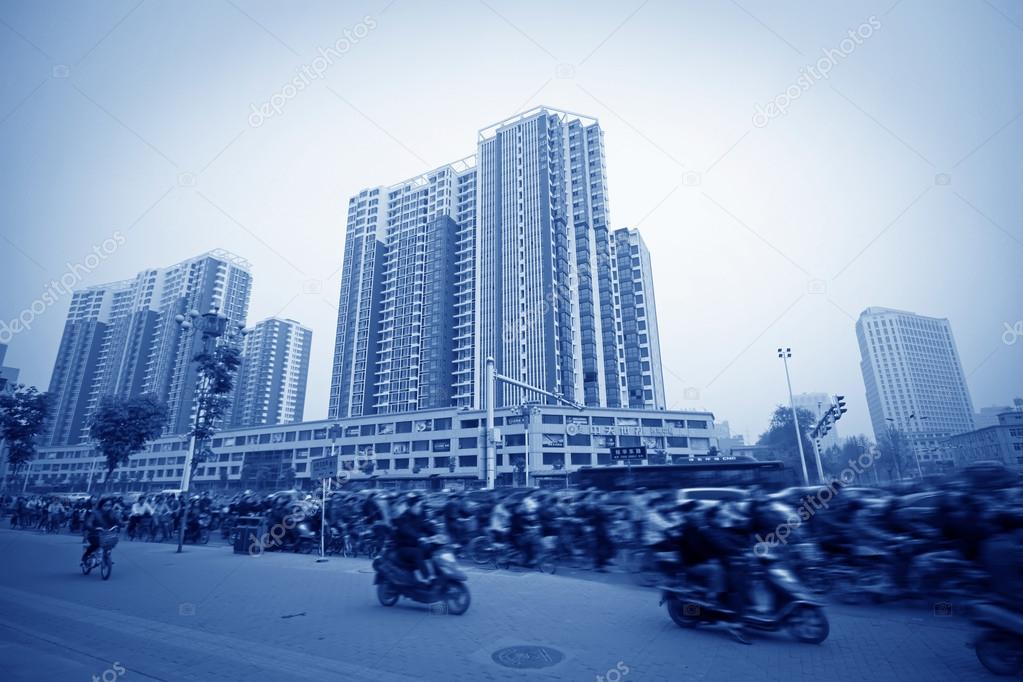 buildings and pedestrians in modern large city