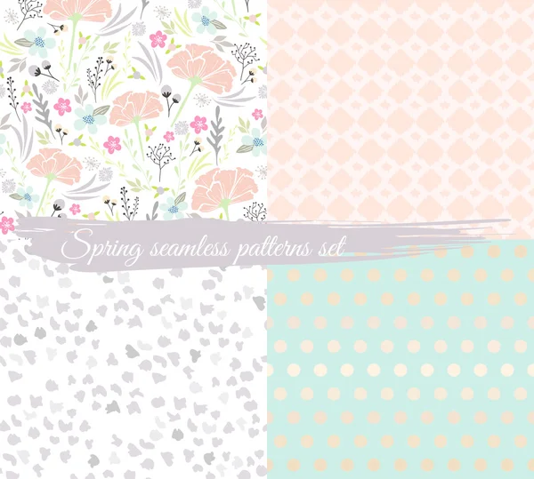 Seamless spring floral patterns set. Background with flowers — Stock Vector