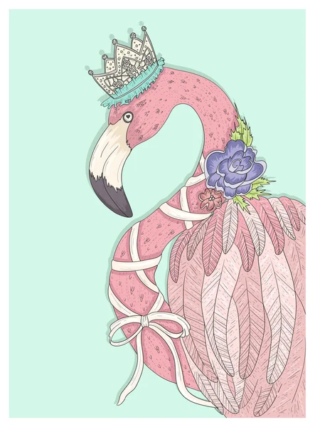 :Flamingo bonito com flor, coroa —  Vetores de Stock