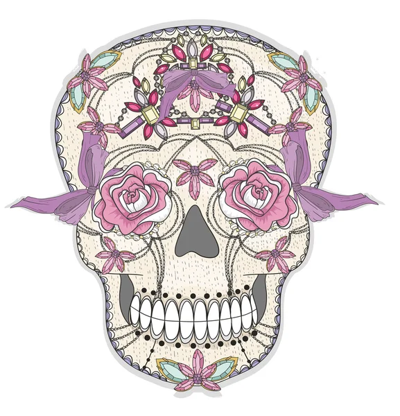 Aranyos mexikói koponya. Színes koponya, virág, gem szívek Jogdíjmentes Stock Vektorok