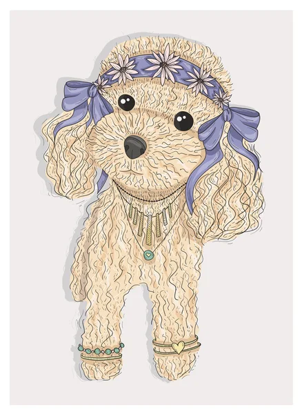 Cute hipster dog. Fashion illustration with poodle — Stock Vector