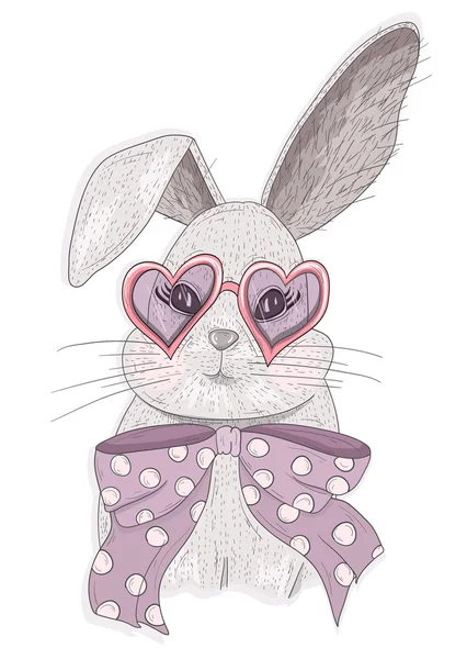 Mignon lapin hipster avec des lunettes. Illustration lapin mode — Image vectorielle