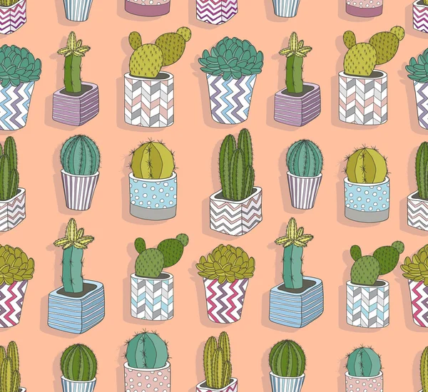 Lindo patrón de cactus sin costura. Fondo vectorial con flores . — Vector de stock