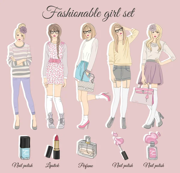 Illustration de jeunes filles de mode. Illustration vectorielle . — Image vectorielle