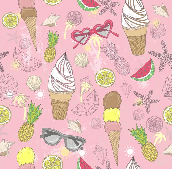 Cute summer abstract pattern. Seamless pattern with ice creams — Stock Vector