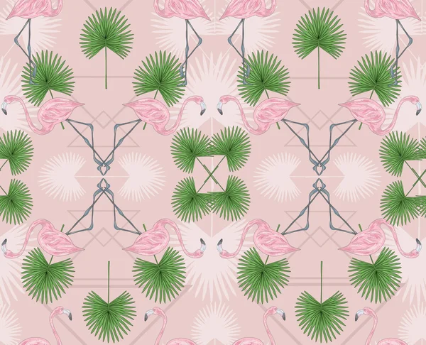 Söta hipster seamless mönster med flamingos och palm. — Stock vektor