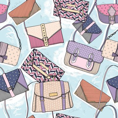 Cute seamless fashion pattern for girls or woman. Background wit clipart