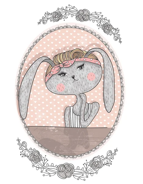 Jolie illustration de lapin pour enfants. Lapin hippie. Fleur fra — Image vectorielle