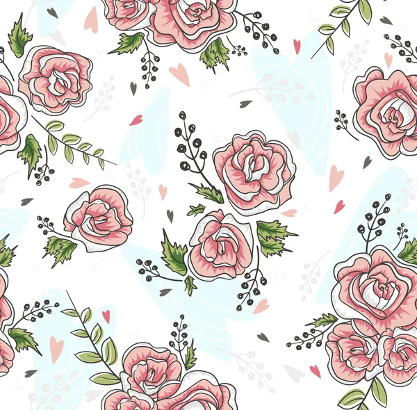 Schattig naadloze vintage roos patroon. Achtergrond met bloemen en — Stockvector