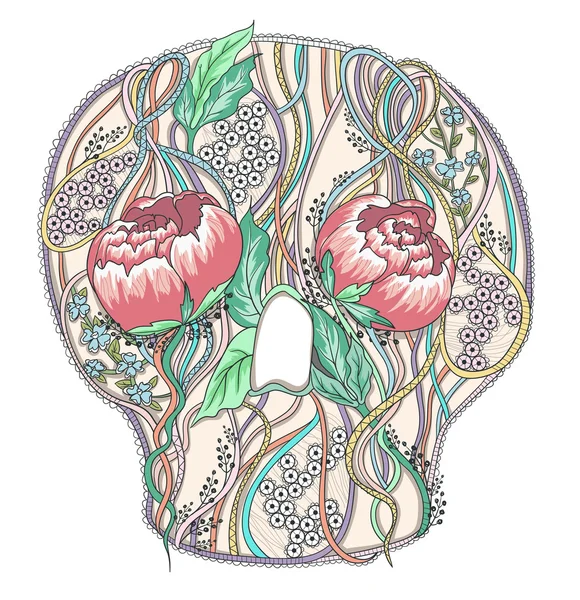 Calavera abstracta con flores de peonía. Calavera floral . — Vector de stock