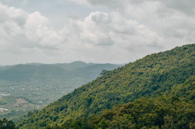 Sanya Çin yağmur ormanları. Orman ve taş yapılar.