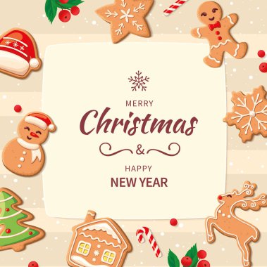 Kusursuz desenli Noel kurabiyesi süslü adam, hediye, Noel ağacı.