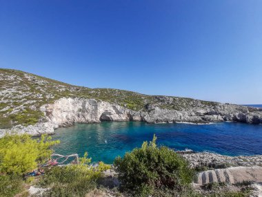 Beautiful cove in the white limestone cliff, Zakynthos, Greece