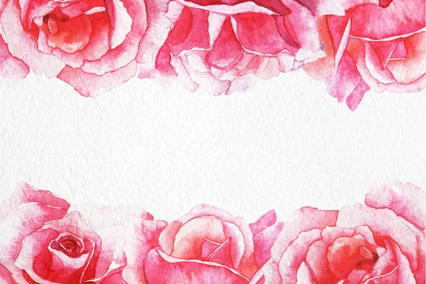 Koszorúk Virágkeretek Akvarell Rózsák Illusztráció Kézzel Festett Elkülönítve Fehér Üdvözlőkártya — Stock Fotó