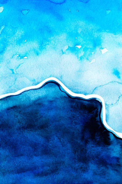 蓝色抽象手绘背景 大理石质感 抽象海洋和天空水彩画 — 图库照片#