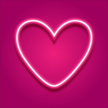 Parlak neon kalp. Pembe arka planda kalp işareti. Neon ışığı etkisi. Vektör illüstrasyonu