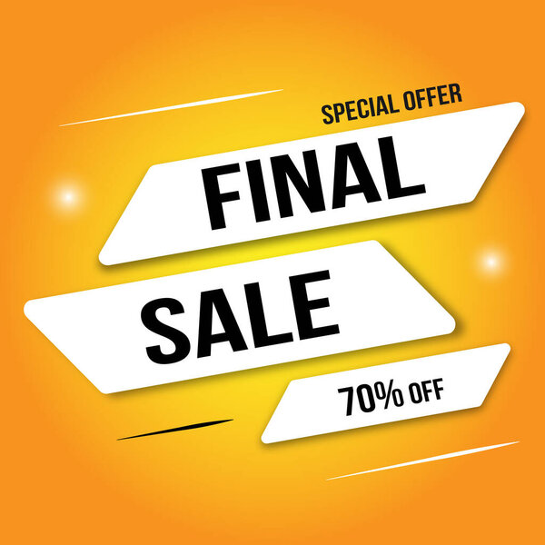 рекламный плакат с белой лентой. Чистый текст на желтом фоне.