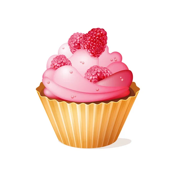 Cute Colorful Cream Cupcake Raspberry Taste Vector Dessert Decoration Clip — Stock Vector