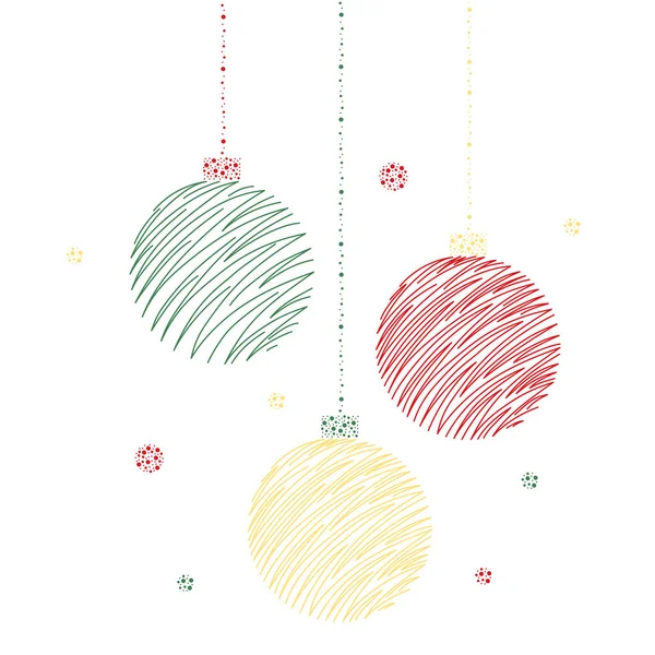 세 개의 간단 한 크리스마스 장식이 걸려 있다. 크리스마스 장식물에 대한 희미 한 삽화. — 스톡 벡터