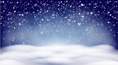 Kış arkaplanı, yağan kar, kar taneleri. Noel mavi vektör manzarası.