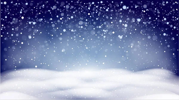 Zimní sněhové pozadí, padající sníh, sněhové vločky. Vánoční modrá vektorová krajina. — Stockový vektor