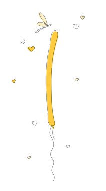 Beyaz arka planda çizgi film tarzında uzun sarı balon ve yusufçuk..