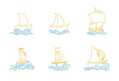 Gemiler ve dalgalarla vektör karalama ayarlandı.