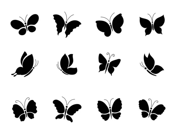 Ένα σύνολο από διαφορετικές σιλουέτες πεταλούδας. — Διανυσματικό Αρχείο
