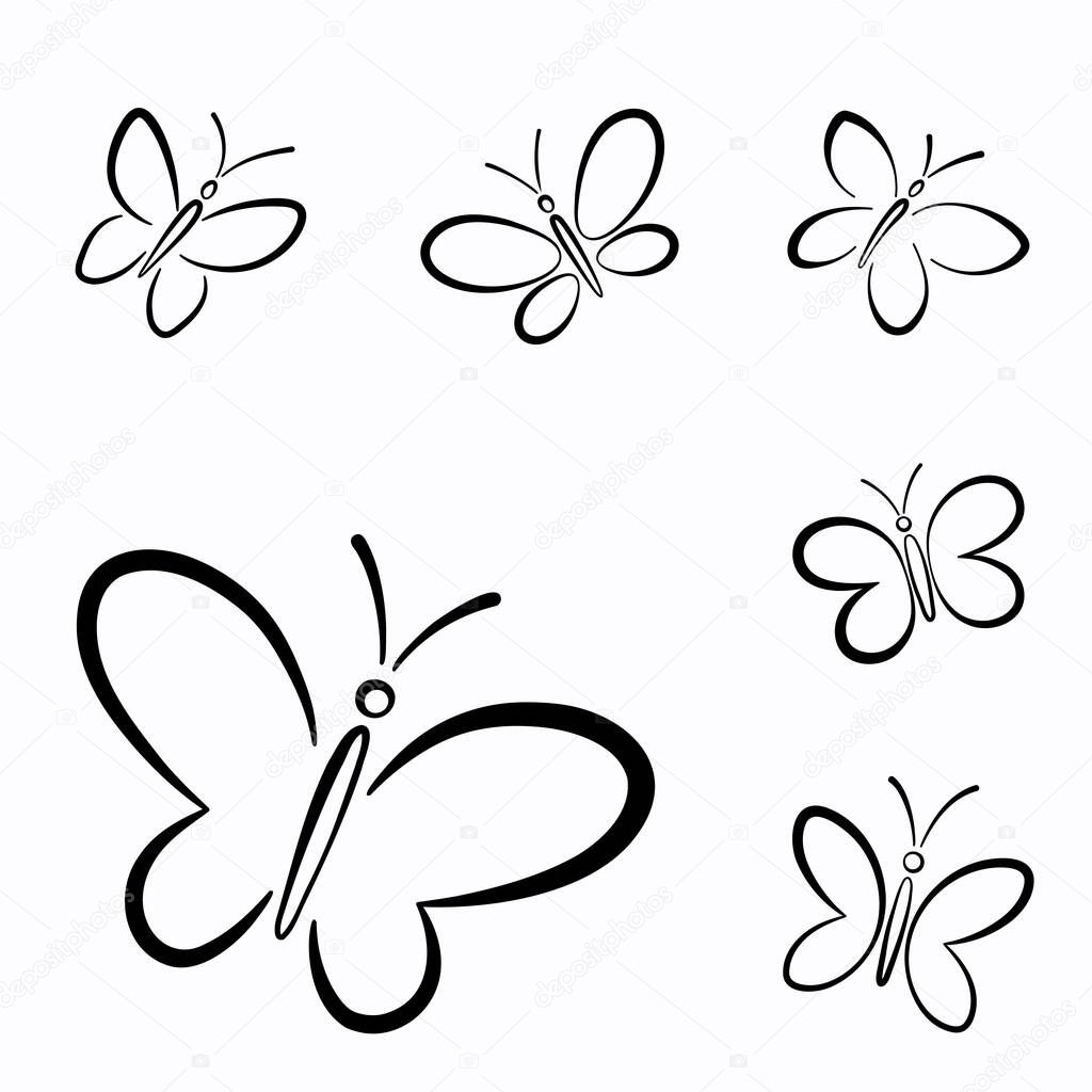 A set of different outline butterfly silhouettes.