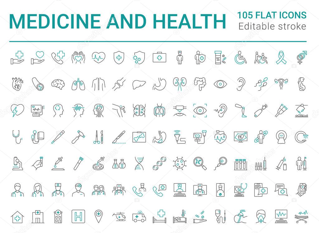 Set of line icons of medicine and health. Medical icon. Editable vector stroke.