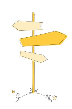 Sarı yön tabelası. Basit tahta işaretçiyi karala.